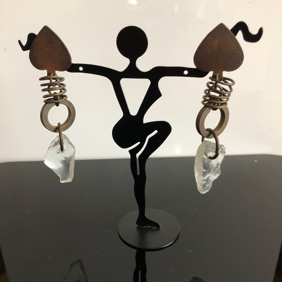 Metal & Glass Dangle Earrings - Picture 1 of 4